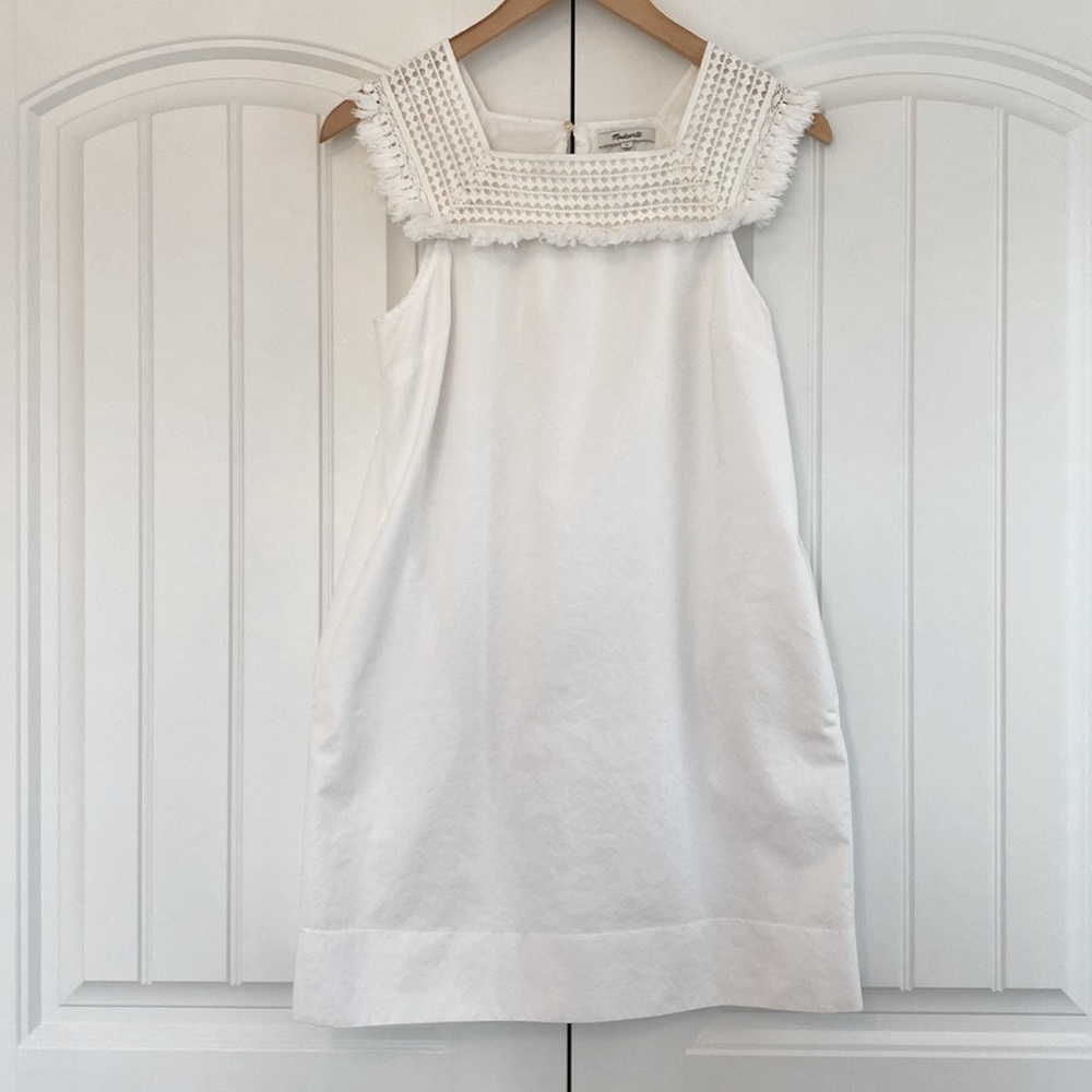 Madewell Sundream Women's Fringe Dress Size 6 White w Pockets